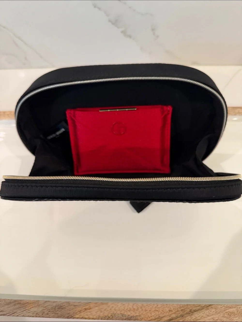 Giorgio Armani Black Pouch and Gold-Trim Compact Mirror